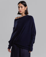Asymmetric Draped | Navy | Seamless Knit