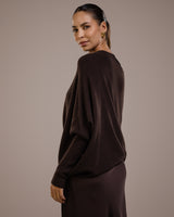 Asymmetric Draped | Espresso Brown | Seamless Knit