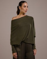 Asymmetric Draped | Khaki | Seamless Knit