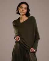 Asymmetric Draped | Khaki | Seamless Knit