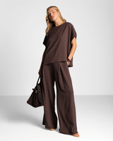 Gabriella Pleated Elastic Waist Trousers | Espresso Brown