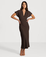 Juliette V Neck Dress | Espresso Brown