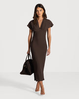 Juliette V Neck Dress | Espresso Brown
