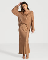 Rosalind Lightweight Satin Skirt | Tan