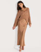 Rosalind Lightweight Satin Skirt | Tan