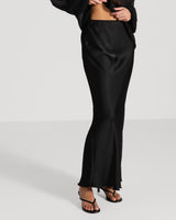 Rosalind Lightweight Satin Skirt | Black