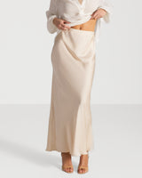 Rosalind Lightweight Satin Skirt | Cream