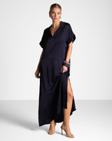 Cleo Satin Kaftan Dress | Navy