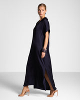 Cleo Satin Kaftan Dress | Navy