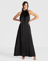 Ruby Satin Halterneck Dress | Black