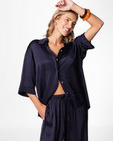 Rhea Satin Shirt | Navy