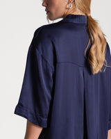 Rhea Satin Shirt | Navy