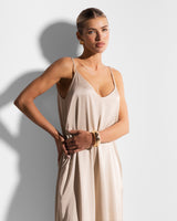 Audrey Satin Jumpsuit | Light Beige