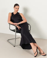 Sabrina Sleeveless Satin Maxi Dress | Black