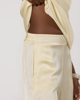 Giselle Elastic High Waist Satin Trousers | Butter Yellow Jo