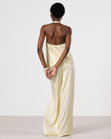 Giselle Elastic High Waist Satin Trousers | Butter Yellow Jo