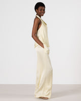 Giselle Elastic High Waist Satin Trousers | Butter Yellow Jo