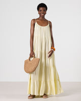 Noelle Strappy Tiered Satin Maxi Dress | Butter Yellow