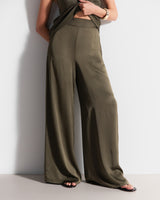Giselle Elastic High Waist Satin Trousers | Khaki