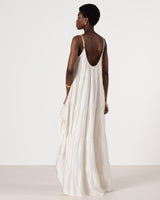 Noelle Strappy Tiered Satin Maxi Dress | Ivory