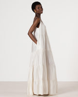 Noelle Strappy Tiered Satin Maxi Dress | Ivory