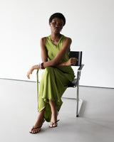 Sabrina Sleeveless Satin Maxi Dress | Olive Green