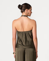 Carmen Backless Halterneck Top | Khaki