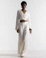 Zoe Pinstripe Elastic High Waist Satin Trousers | Ivory