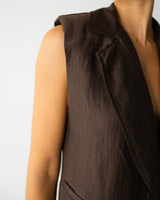 Maris Sleeveless Linen Blazer | Espresso Brown
