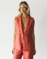 Maris Sleeveless Linen Blazer | Coral
