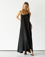 Nyra Slip Satin Maxi Dress | Black