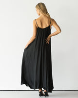 Nyra Slip Satin Maxi Dress | Black