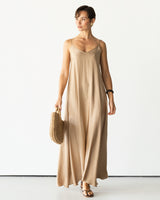 Nyra Slip Satin Maxi Dress | Taupe