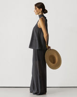 Clotilde Halterneck Tie Back Top | Black