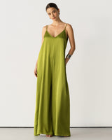 Audrey Satin Jumpsuit | Olive Green