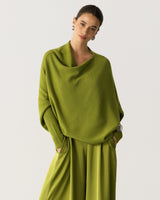 Asymmetric Draped | Olive Green | Seamless Knit