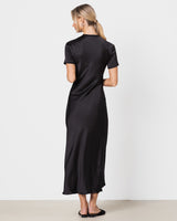 Saskia Short Sleeve Satin Dress | Black