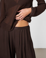 Verity Sheer Elastic Waist Trousers | Chocolate Brown