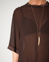 Zadie Sheer Satin Trim Top | Chocolate Brown