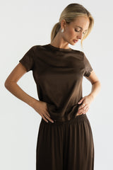 Matilda Satin T-Shirt | Chocolate Brown