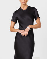 Saskia Short Sleeve Satin Dress | Black