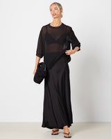 Zadie Sheer Satin Trim Top | Black