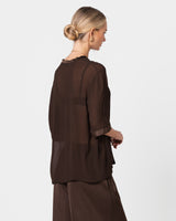 Zadie Sheer Satin Trim Top | Chocolate Brown