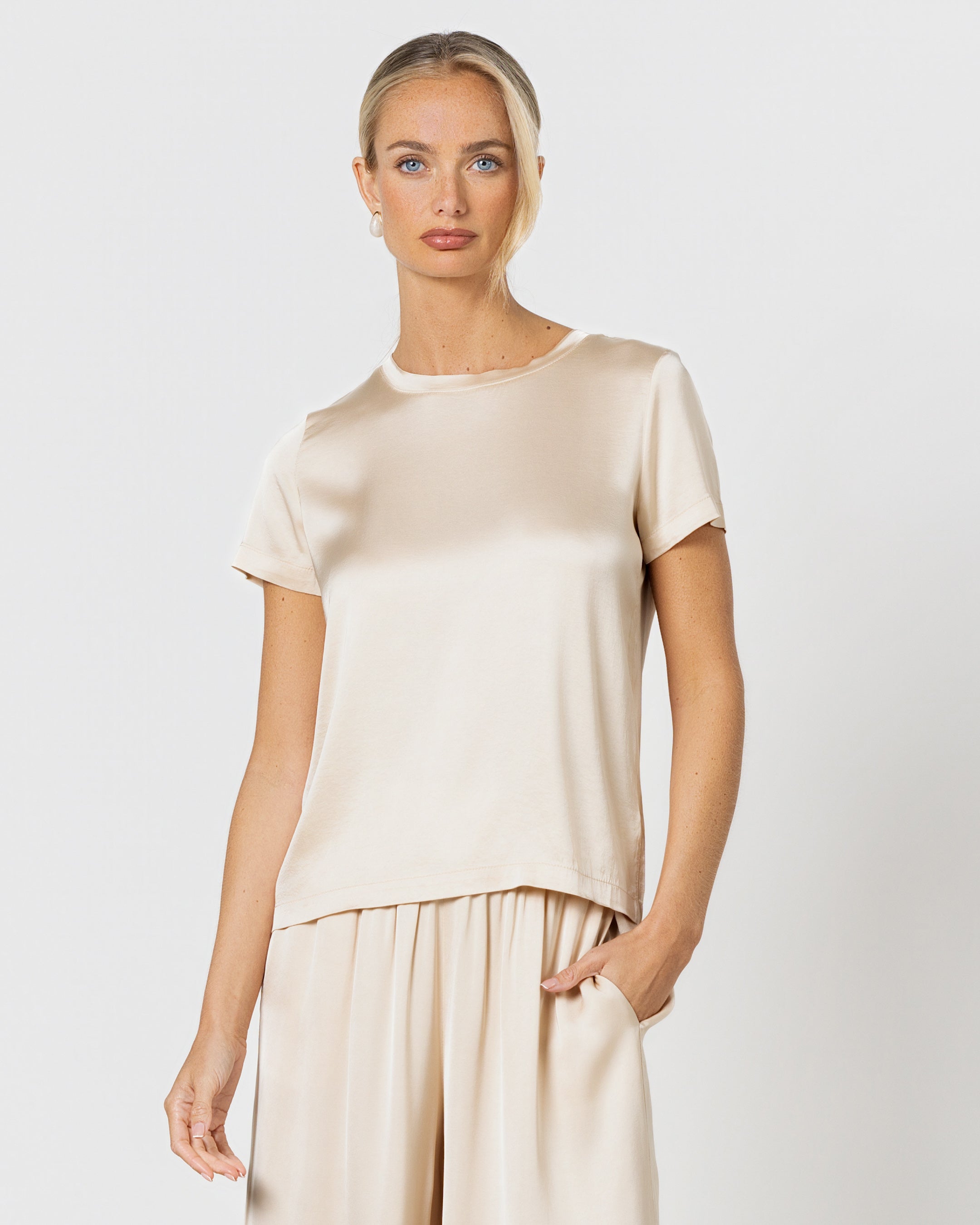 Matilda Satin T-Shirt | Ivory main image 1
