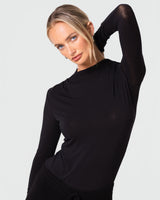 Lucia Featherweight High Neck Top | Black | Modal-Cashmere