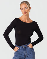 Mae Featherweight Boatneck Top | Black | Modal-Cashmere