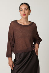 Willow Boxy Sheer Sweater | Espresso Brown | Alpaca Blend