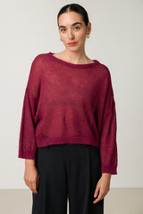 Willow Boxy Sheer Sweater | Burgundy | Alpaca Blend