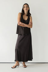 Camilla Bias Satin Skirt | Espresso Brown