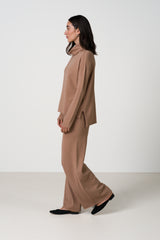 Kaia Elastic Waist Pants | Chestnut Brown | Fine Knit